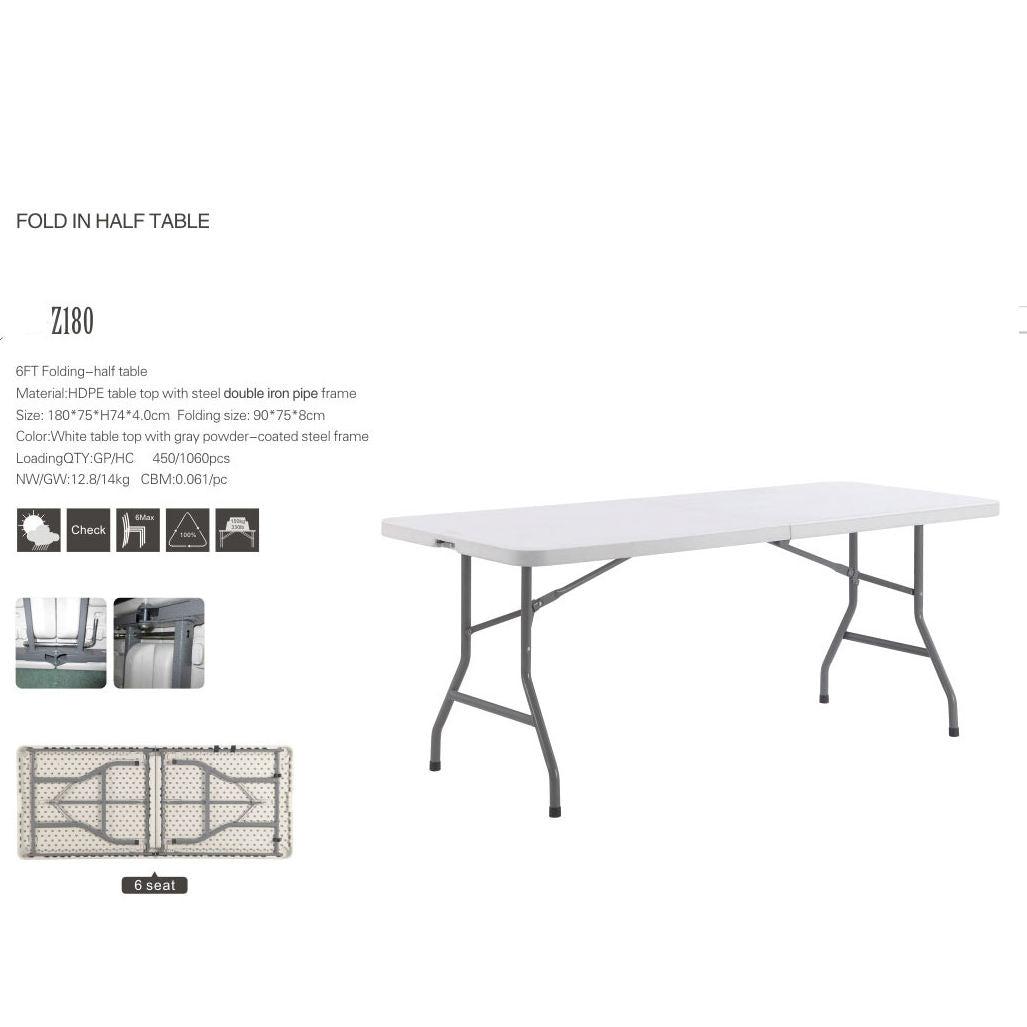Outdoor plastic folding table, plastic chairs, dining furniture, garden, party, wedding, folding high-quality 6 feet / 8 feet