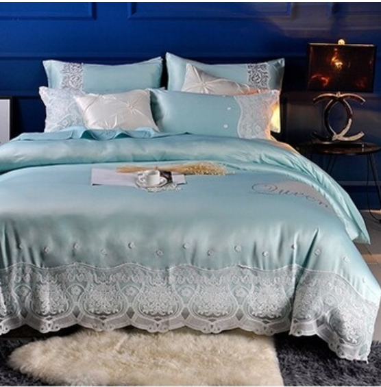 Silk Four-Piece Sheets Bed Sheet Double Nude Sleeping Quilt Cover Ice Silk Bedding 2.0M Bed