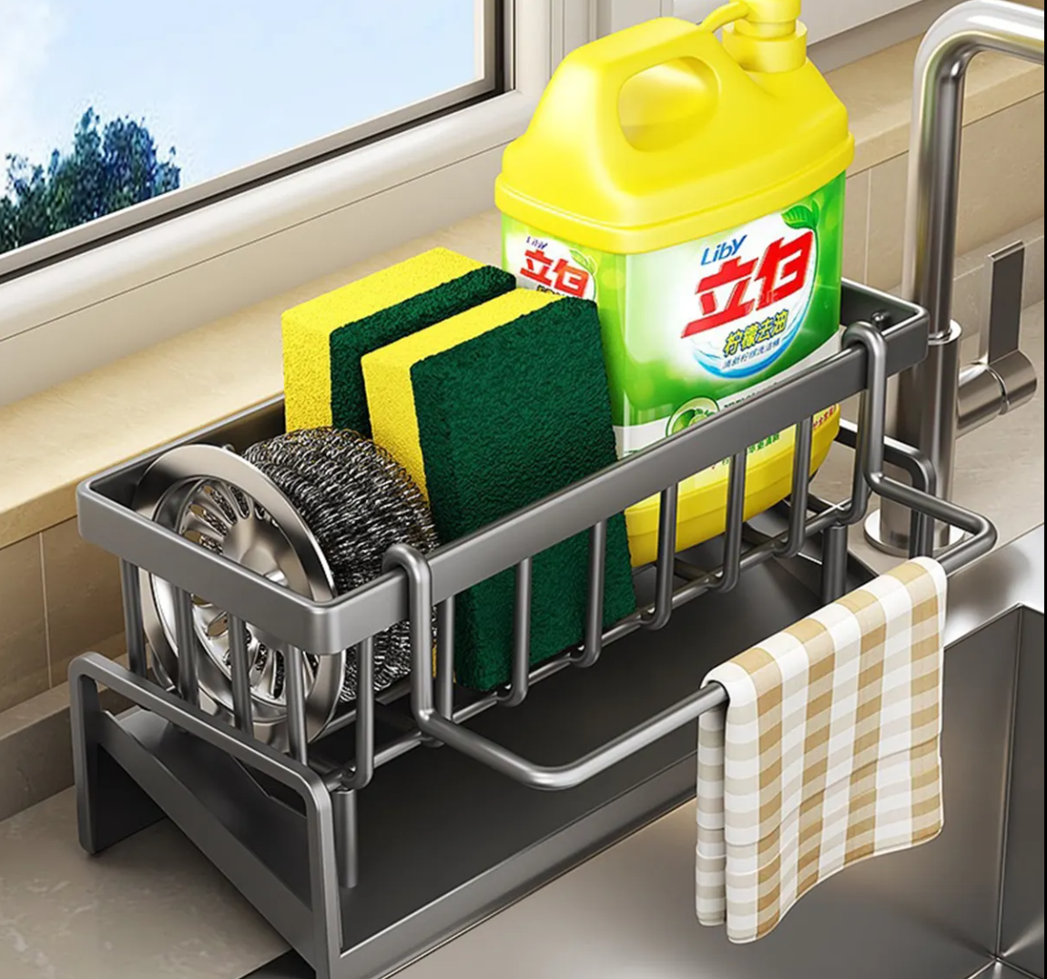 Auto-Draining Kitchen Sink Removable Dish Cloth Rack