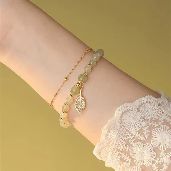 🔥Last day 48% OFF "golden branches and jade leaves"Lucky Wada Jade gold leaf bracelet