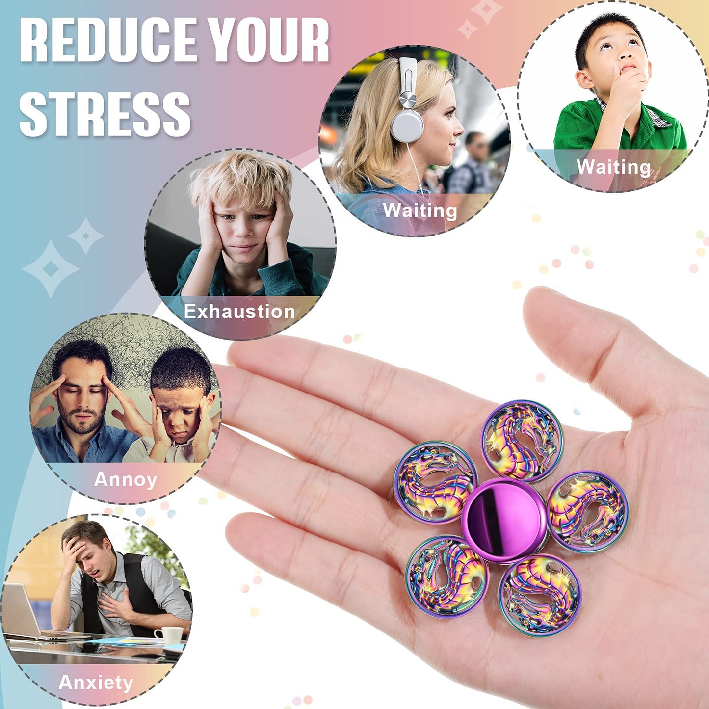 Hot Sale Anti Stress Toy Zinc Alloy Rainbow Dazzling Heptagonal Hand Spinner Gyro Fidget Toys