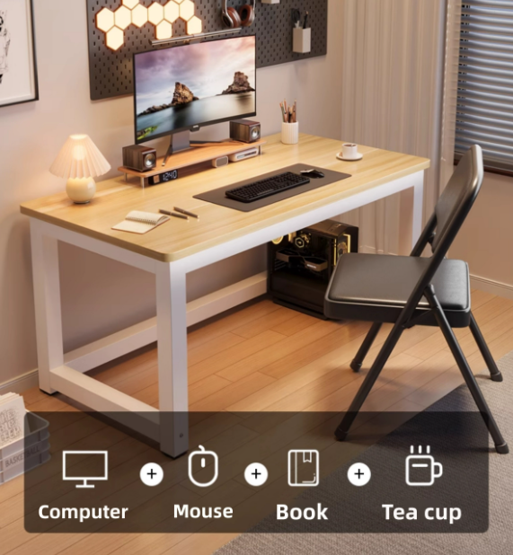 Office Computer Desk / Bedroom Writing Desk — White Top, Black Legs