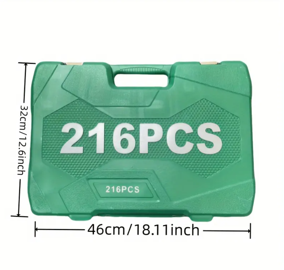 216pcs Cr-V Auto Repair Kit Tools 1/2" 1/4" 3/8" Socket Wrench Combination Tools Set