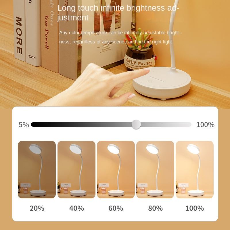 Rechargeable USB Desk Lamp Rechargeable Reading Bed Night Light LED 3-Tone Bedside Table Learning Eye Protection Lamp