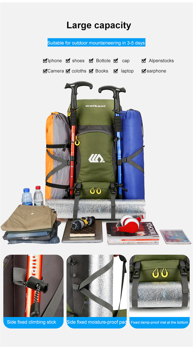 High Capacity Multifunctional Hiking Backpack Men Outdoor Sport Travel Backpack Bag Women 50L Hiking Climbing Fishing Backpack