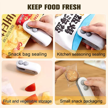 Handheld USB Rechargeable Mini Clip Bag Sealing Machine Food Plastic Bag Sealer Heat Seal with Cutter Portable Vacuum Sealer