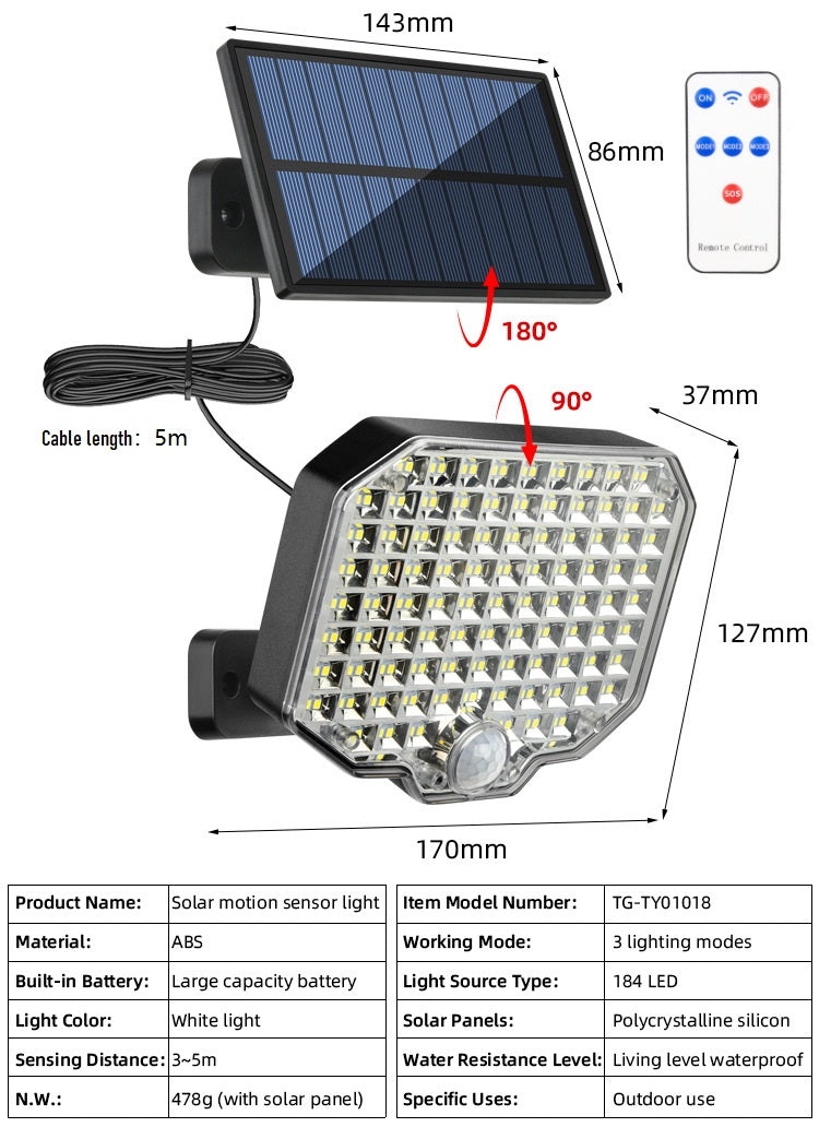 118Led solar energy garden wall light lighting outdoor with notion sensor