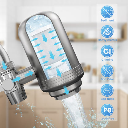 Food grade 304 stainless steel filter household activated carbon tap water purifier adsorbs residual chlorine durable