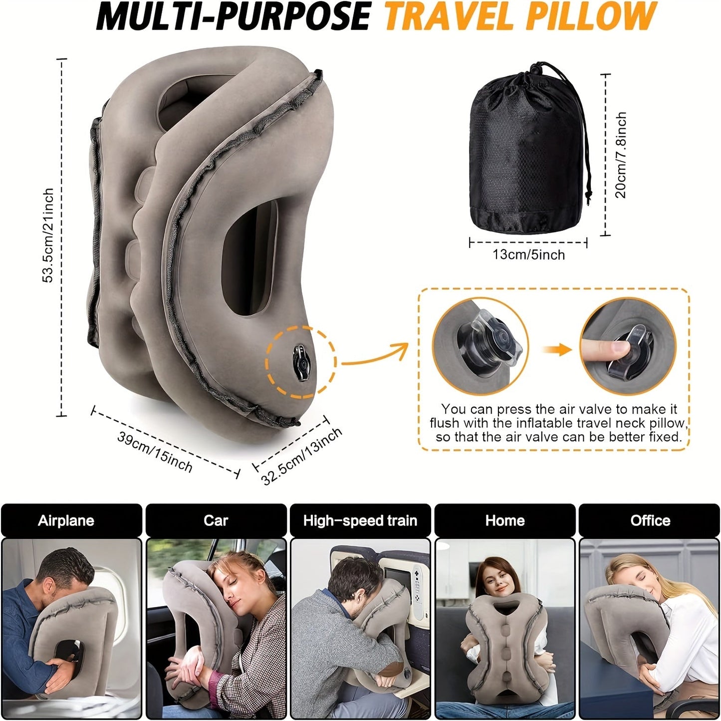 Comfortable Inflatable Travel Neck Pillow - For Airplane, Home Use