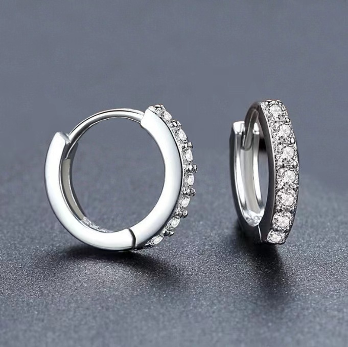 Temperament copper single-sided zircon ear buckle men's high-end niche women's ear ring ins style simple cold style