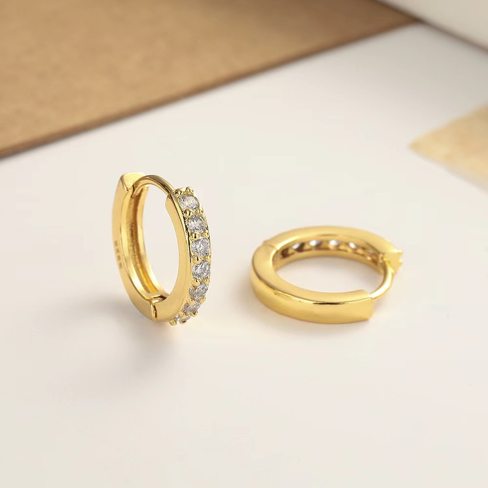 Temperament copper single-sided zircon ear buckle men's high-end niche women's ear ring ins style simple cold style