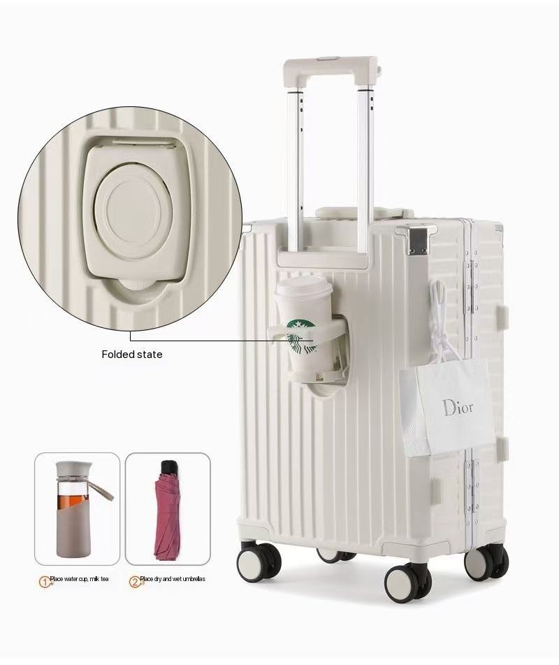Multi-Functional Front Opening Luggage 20 Inch - PC Aluminum Frame, Rechargeable Combination Lock Carry-On