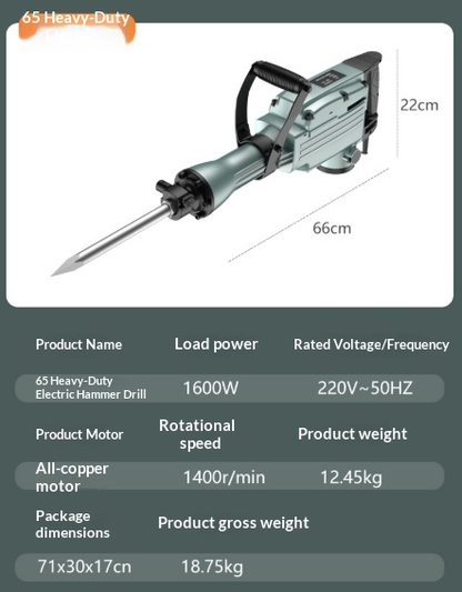 Industrial-Grade High-Power Electric Demolition Hammer — Model 65 Heavy-Duty Concrete Breaker for Wall Demolition and Grooving