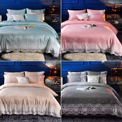 Silk Four-Piece Sheets Bed Sheet Double Nude Sleeping Quilt Cover Ice Silk Bedding 2.0M Bed