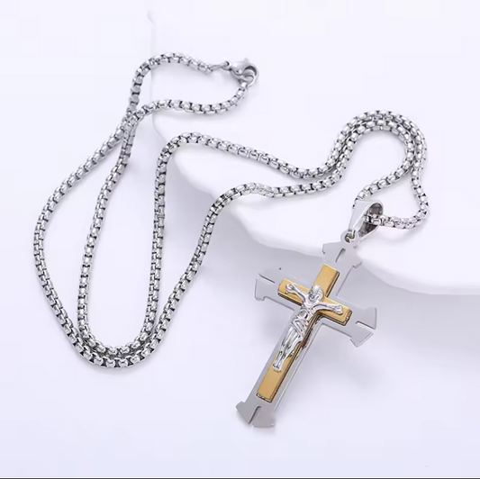 Gold Plated Choker Stainless steel jewelry Chunky Jesus Cross Pendant Necklace