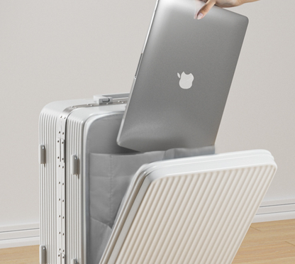 20-inch carry-on travel suitcase, small, lightweight, with front opening.