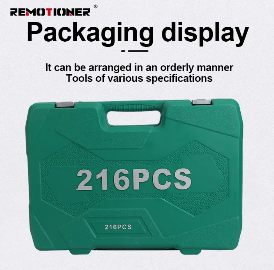 216pcs Cr-V Auto Repair Kit Tools 1/2" 1/4" 3/8" Socket Wrench Combination Tools Set