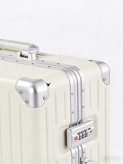 Wide-Handle Aluminum Frame Suitcase: Large, Durable with Silent Wheels & Lock | For Students & Business Travelers