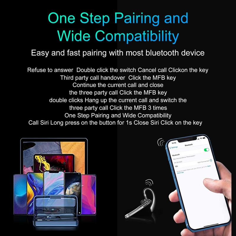Business Bluetooth Headset with Ear-Hook Design for On-the-Go Professionals — Ultra-Long Battery Life & High-Capacity Charging Case