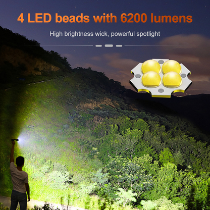 High-Intensity Tactical Flashlight: Max 6000Lm, 55W LED, IPX7 Waterproof, Long-Throw for Camping & Emergencies