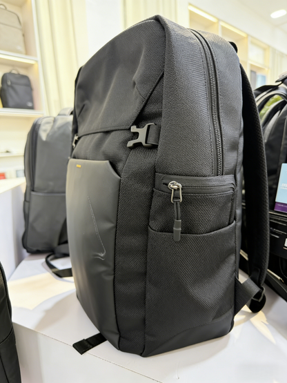 Black Durable Business Backpack: Water-Resistant Laptop Bag with Side Pocket & Sturdy Buckles for Commute, Travel & Work