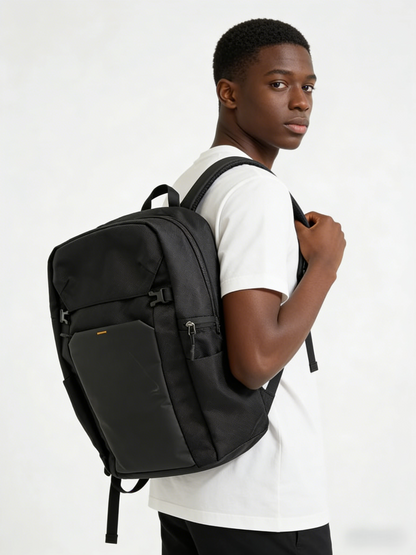 Black Durable Business Backpack: Water-Resistant Laptop Bag with Side Pocket & Sturdy Buckles for Commute, Travel & Work