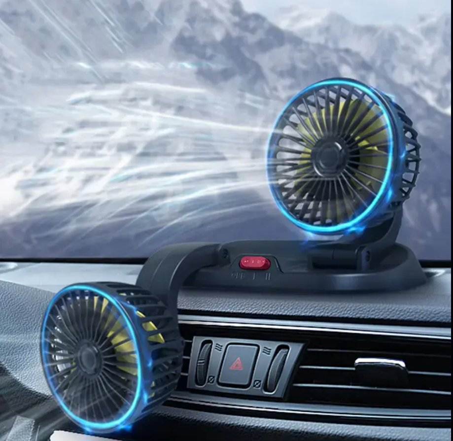 Cigarette Charge USB Charge Adjustable 360 Degree Rotating  Double Head Car air Cooling Fan