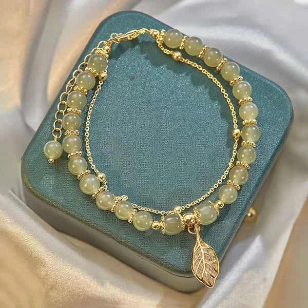 🔥Last day 48% OFF "golden branches and jade leaves"Lucky Wada Jade gold leaf bracelet