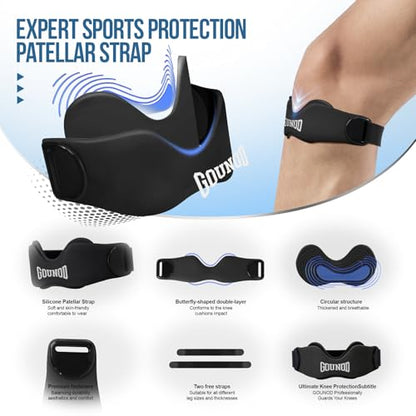 Patellar Tendon Support Strap 2 Pack,Silicone Knee Strap for Knee Pain Relief,Patella Band for Basketball, Jumpers Knee, Tendonitis, Running, Hiking, Soccer, Osgood Schlatter