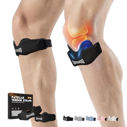 Patellar Tendon Support Strap 2 Pack,Silicone Knee Strap for Knee Pain Relief,Patella Band for Basketball, Jumpers Knee, Tendonitis, Running, Hiking, Soccer, Osgood Schlatter