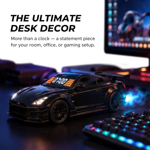 Alloy‑textured Race Car Alarm Clock, Sound‑Light & Spray Function, Interesting Bedroom Bedside Car‑themed Clock