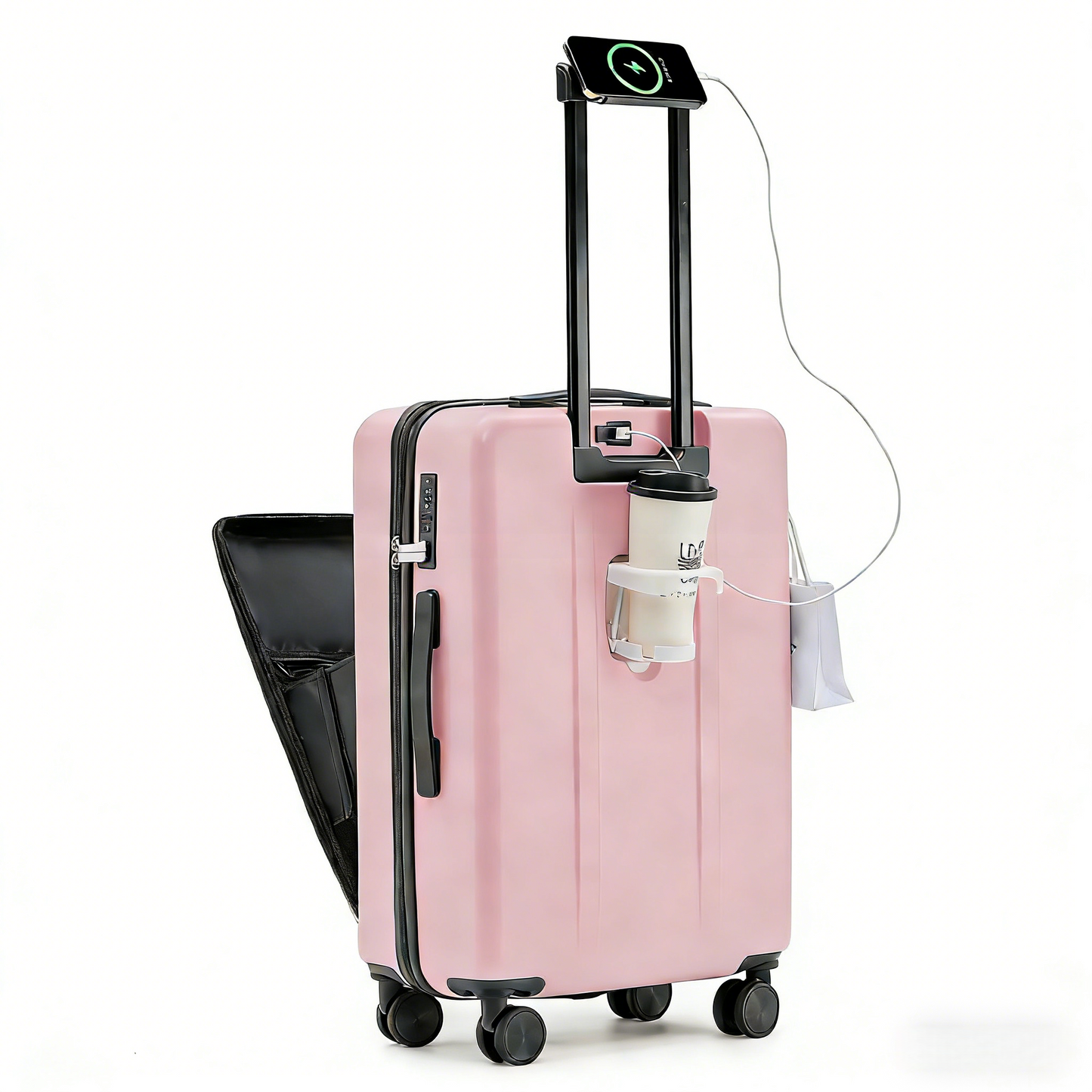 Front-Opening USB Charging Carry-On: 24-Inch Explosion-Proof Travel Suitcase with Lock