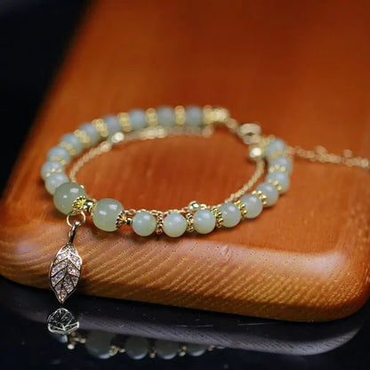 🔥Last day 48% OFF "golden branches and jade leaves"Lucky Wada Jade gold leaf bracelet