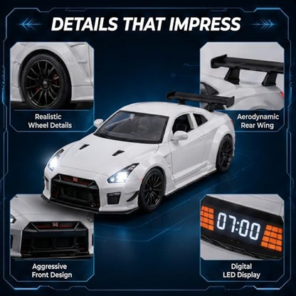 Alloy‑textured Race Car Alarm Clock, Sound‑Light & Spray Function, Interesting Bedroom Bedside Car‑themed Clock