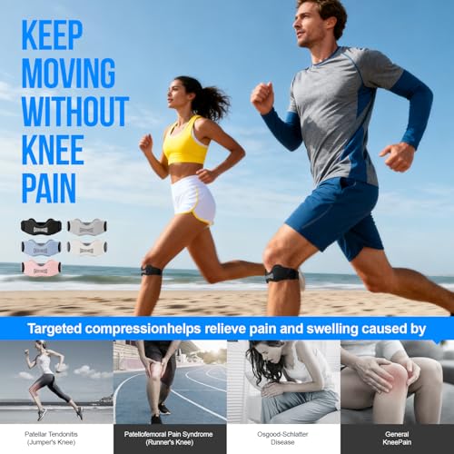Patellar Tendon Support Strap 2 Pack,Silicone Knee Strap for Knee Pain Relief,Patella Band for Basketball, Jumpers Knee, Tendonitis, Running, Hiking, Soccer, Osgood Schlatter