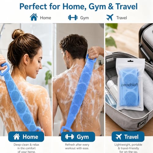 Silicone Back Bath Scrub Strap, Extra‑long Exfoliating Body Scrubber, Soft Skin‑friendly Shower Back Belt for Home Bath Use