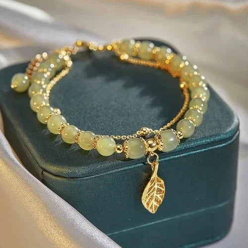 🔥Last day 48% OFF "golden branches and jade leaves"Lucky Wada Jade gold leaf bracelet