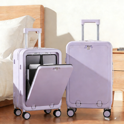Open-Top Aluminum Frame Carry-On in Purple: New 24" Business Luggage with Wide Handle