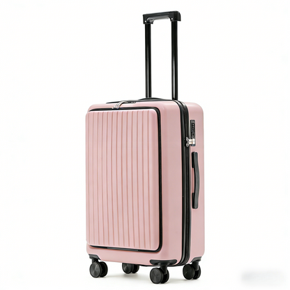 Front-Opening USB Charging Carry-On: 24-Inch Explosion-Proof Travel Suitcase with Lock