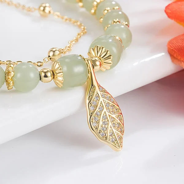 🔥Last day 48% OFF "golden branches and jade leaves"Lucky Wada Jade gold leaf bracelet