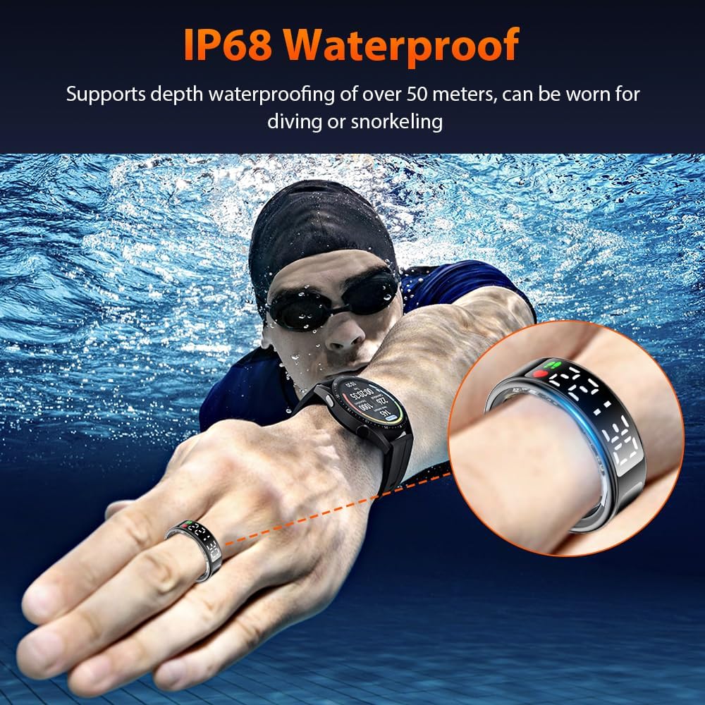 Smart Ring Health Tracker with LED Display Screen, IP68 Waterproof Fitness Tracker, Bluetooth Connection Health Ring Compatible with iOS/Android, Activity Tracker/Heart Rate/Blood Oxygen/Sleep/Step