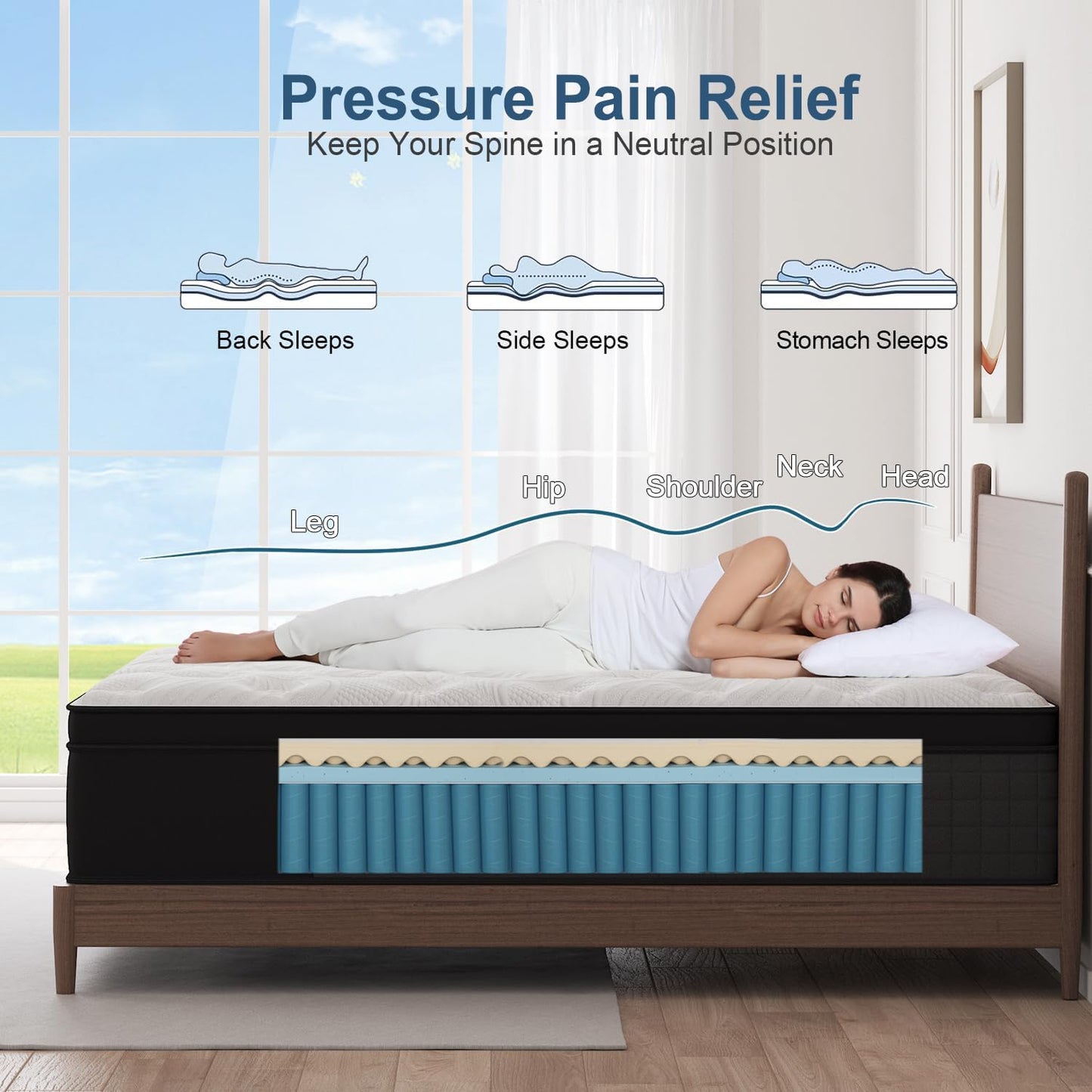 Hybrid Mattress 10 Inch, Queen Mattress with Gel Memory Foam and Individually Pocket Innerspring Euro Top Mattress