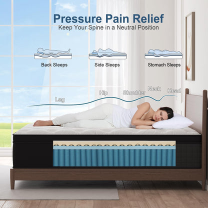 Hybrid Mattress 10 Inch, Queen Mattress with Gel Memory Foam and Individually Pocket Innerspring Euro Top Mattress