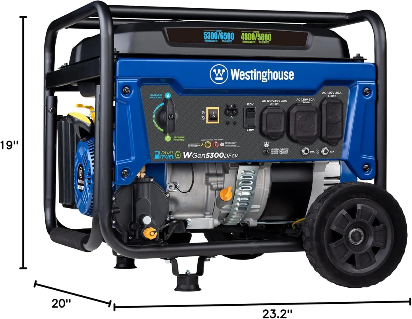 3000 Watt  5000 Watt Dual Fuel Home Backup Portable Generator, Transfer Switch Ready 30A Outlet, RV Ready 30A Outlet, CO Sensor