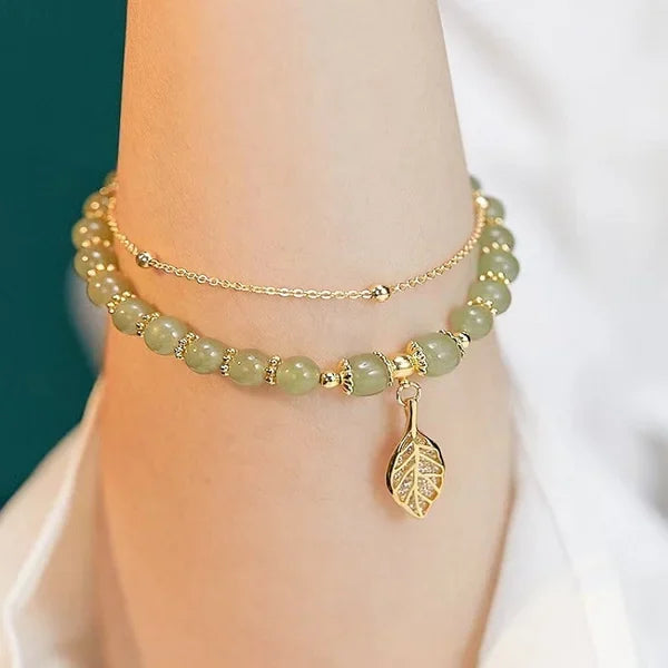 🔥Last day 48% OFF "golden branches and jade leaves"Lucky Wada Jade gold leaf bracelet