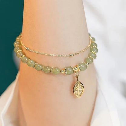 🔥Last day 48% OFF "golden branches and jade leaves"Lucky Wada Jade gold leaf bracelet