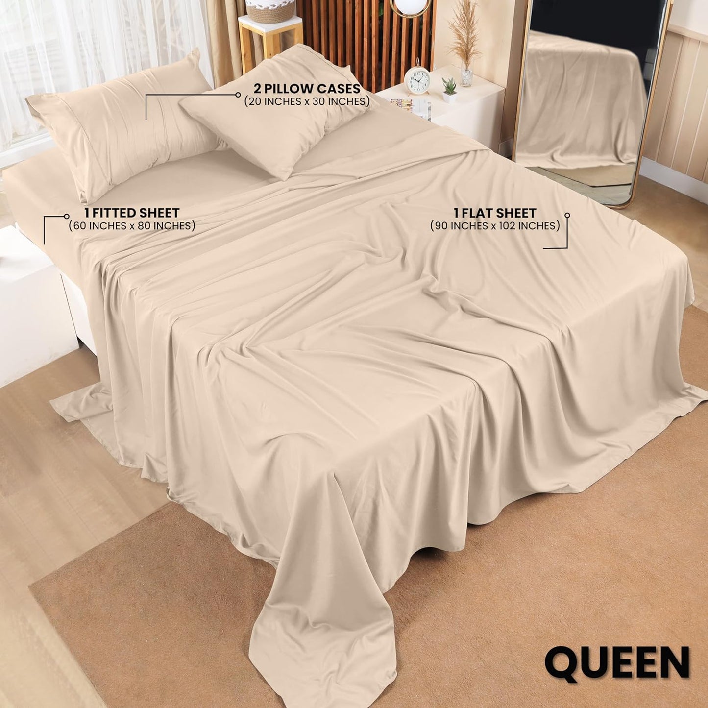 Utopia Bedding Queen Bed Sheets Set - 4 Piece Bedding - Brushed Microfiber - Shrinkage and Fade Resistant - Easy Care (Queen, Beige)