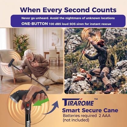 Walking Cane for Men & Women, Smart Cane with Alarm & Light | Foldable,Free Standing, All Terrain, Collapsible, Second Handle, Adjustable