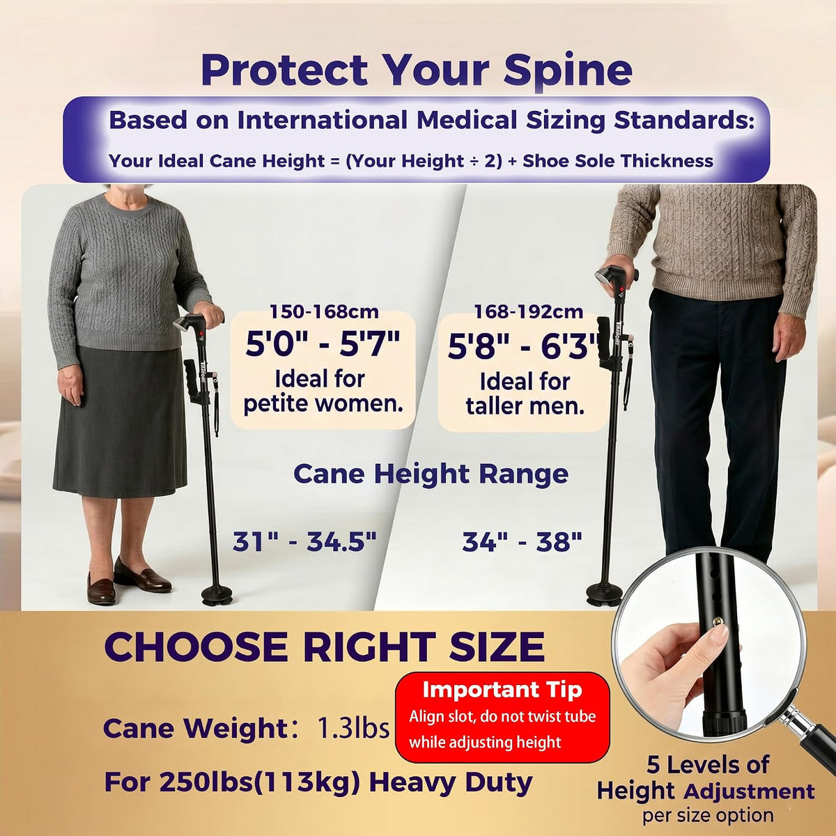 Walking Cane for Men & Women, Smart Cane with Alarm & Light | Foldable,Free Standing, All Terrain, Collapsible, Second Handle, Adjustable