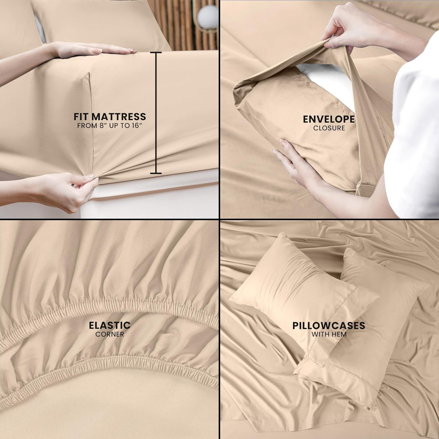 Utopia Bedding Queen Bed Sheets Set - 4 Piece Bedding - Brushed Microfiber - Shrinkage and Fade Resistant - Easy Care (Queen, Beige)